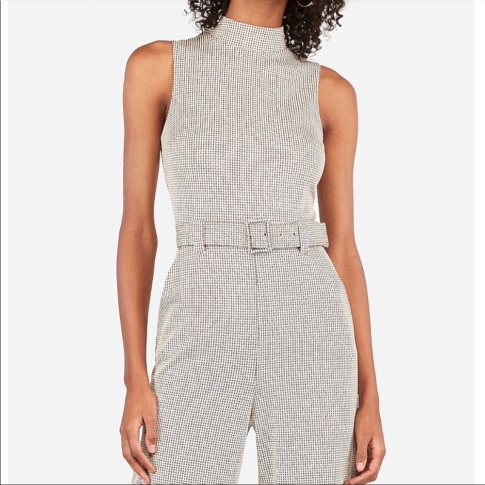 Express Plaid Neutral jumpsuit with belt